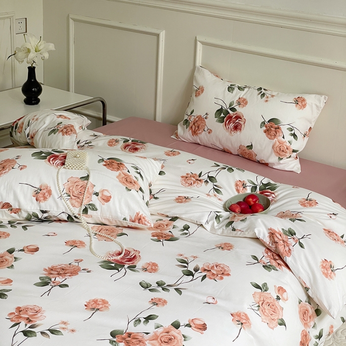 91家纺网 家纺一手货源 找家纺 窝米 2022秋季新品活性印花全棉四件套12款 小苍兰