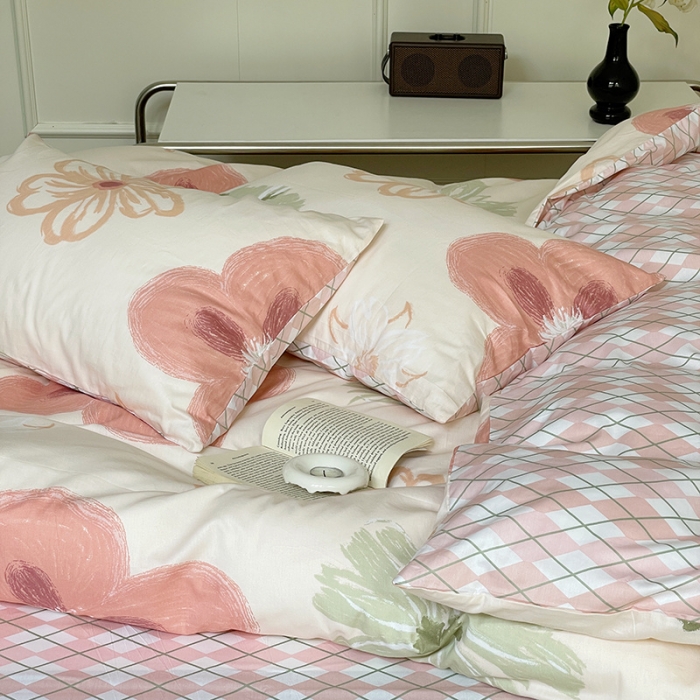 91家纺网 家纺一手货源 找家纺 窝米 2022秋季新品活性印花全棉四件套12款 韵彩粉