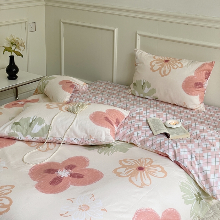 91家纺网 家纺一手货源 找家纺 窝米 2022秋季新品活性印花全棉四件套12款 韵彩粉