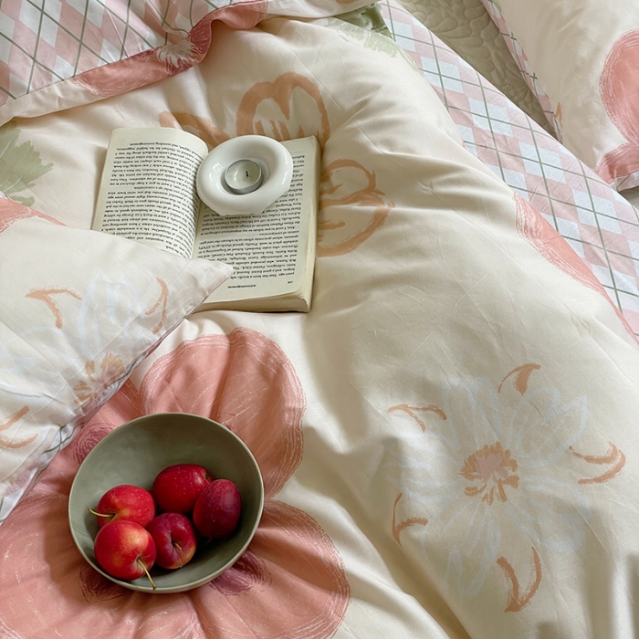 91家纺网 家纺一手货源 找家纺 窝米 2022秋季新品活性印花全棉四件套12款 韵彩粉