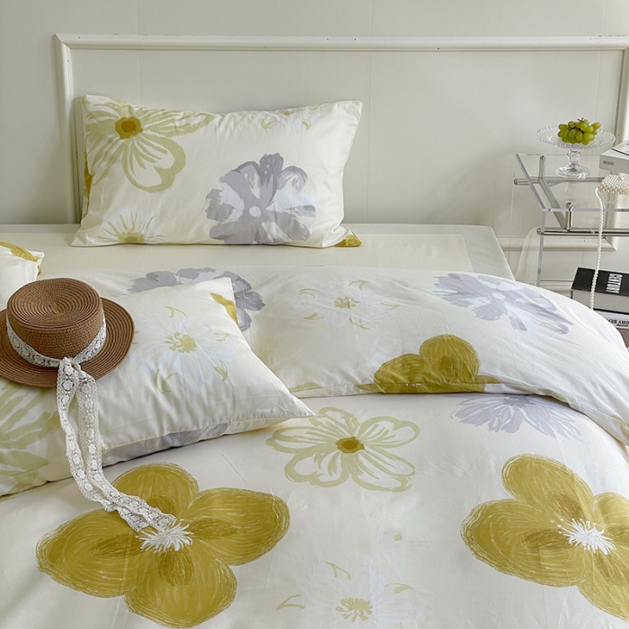 91家纺网 家纺一手货源 找家纺 窝米 2022秋季新品活性印花全棉四件套12款 韵彩黄