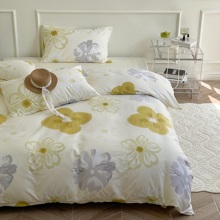 91家纺网 家纺一手货源 找家纺 窝米 2022秋季新品活性印花全棉四件套12款 韵彩黄