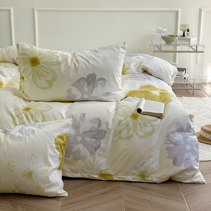 91家纺网 家纺一手货源 找家纺 窝米 2022秋季新品活性印花全棉四件套12款 韵彩黄