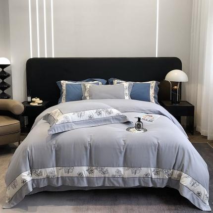 91家纺网 家纺一手货源 找家纺 （总）娇逸家居 2022秋冬新款60磨毛刺绣款四件套-兰时