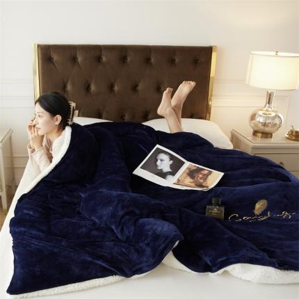 91家纺网 家纺一手货源 找家纺 骏腾家纺 2022新款牛奶绒羊羔绒被套毯系列 羽毛-宝蓝