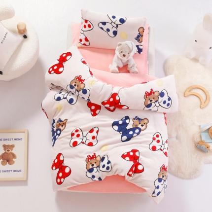 A类牛奶绒幼儿园被子三件套儿童宝宝午睡套件含芯六件套 蝴蝶结小熊