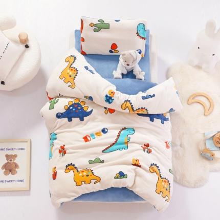 A类牛奶绒幼儿园被子三件套儿童宝宝午睡套件含芯六件套 恐龙世界-白