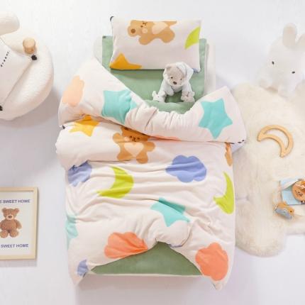 A类牛奶绒幼儿园被子三件套儿童宝宝午睡套件含芯六件套 熊梦梦