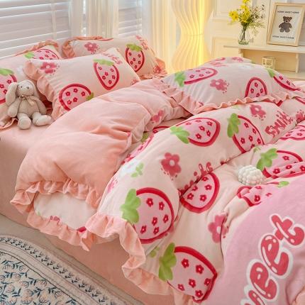 91家纺网 家纺一手货源 找家纺 （总）花伞2022新款韩版花边高克重牛奶绒小清新四件套