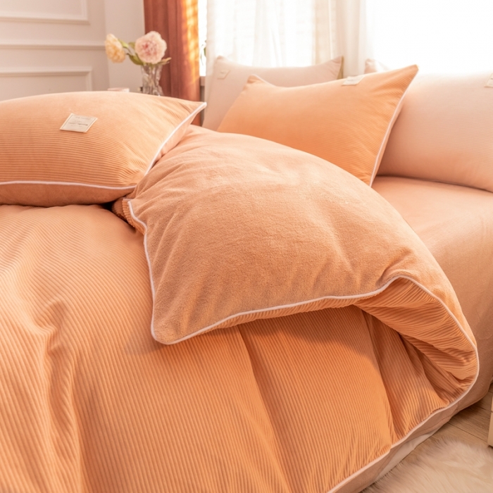 91家纺网 家纺一手货源 找家纺 秀色2025Ａ类加厚保暖牛奶绒被套珊瑚绒ins风四件套浅驼色