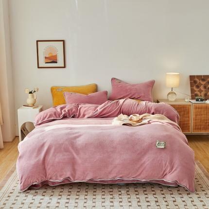 91家纺网 家纺一手货源 找家纺 寐眠  2022新款纯色双拼暖冬保暖牛奶绒四件套 豆沙红