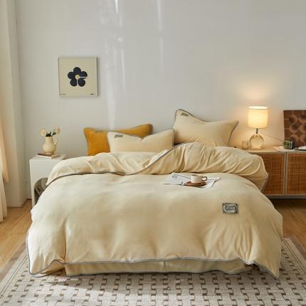 91家纺网 家纺一手货源 找家纺 寐眠  2022新款纯色双拼暖冬保暖牛奶绒四件套 米色