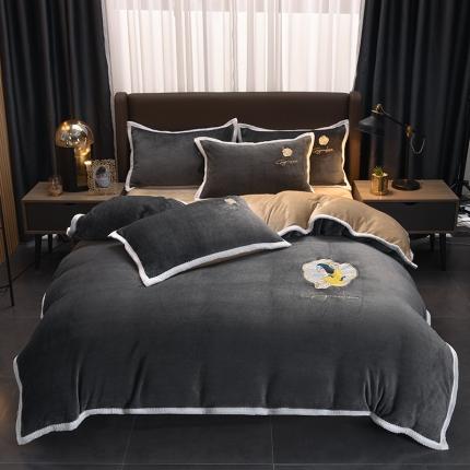 芃成 2022新款牛奶绒刺绣包边四件套 珍珠女孩高级灰