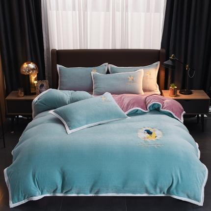 芃成 2022新款牛奶绒刺绣包边四件套 珍珠女孩湖兰