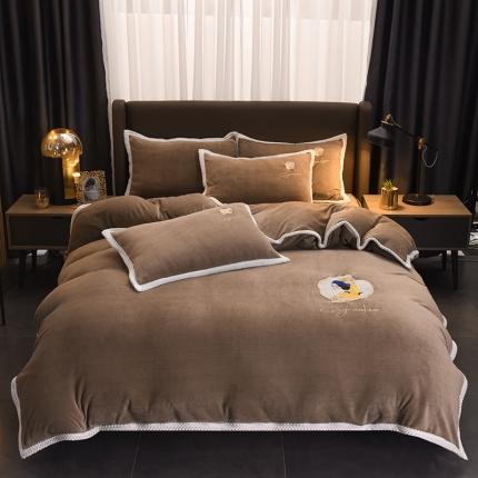 芃成 2022新款牛奶绒刺绣包边四件套 珍珠女孩奶咖