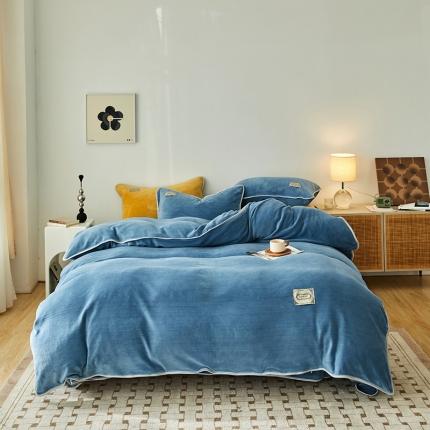 寐眠  2022新款纯色双拼暖冬保暖牛奶绒四件套 宾利蓝