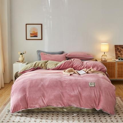 寐眠  2022新款纯色双拼暖冬保暖牛奶绒四件套 粉+米