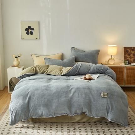 寐眠  2022新款纯色双拼暖冬保暖牛奶绒四件套 灰+米