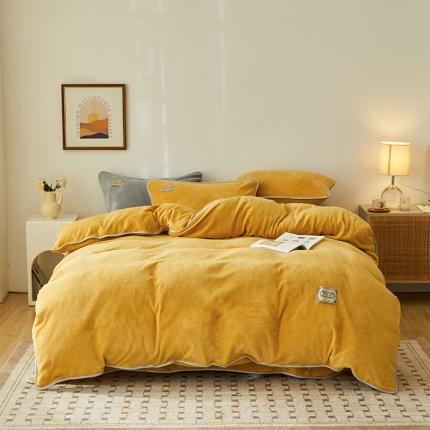 寐眠  2022新款纯色双拼暖冬保暖牛奶绒四件套 铭黄色