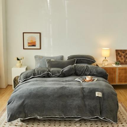 寐眠  2022新款纯色双拼暖冬保暖牛奶绒四件套 深灰