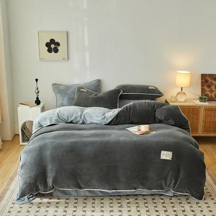 寐眠  2022新款纯色双拼暖冬保暖牛奶绒四件套 深灰+浅灰