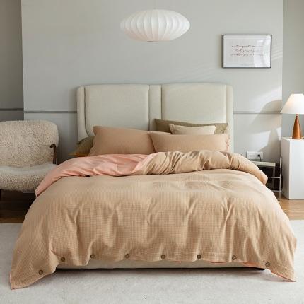 91家纺网 家纺一手货源 找家纺 寐眠2022新款A类水洗棉千鸟格提花系列四件套 千鸟格粉