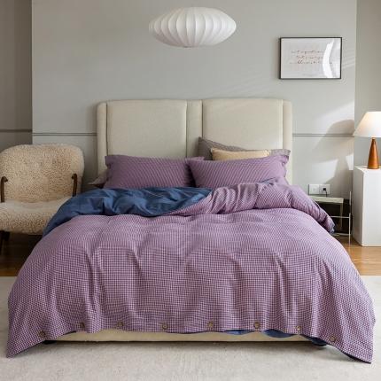 91家纺网 家纺一手货源 找家纺 寐眠2022新款A类水洗棉千鸟格提花系列四件套 千鸟格紫