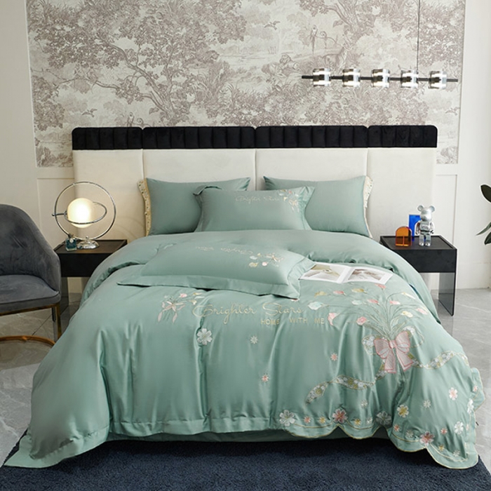 91家纺网 家纺一手货源 找家纺 （总）宅家居 马蹄莲系列-新款轻奢弯边刺绣小香风纯棉长绒棉