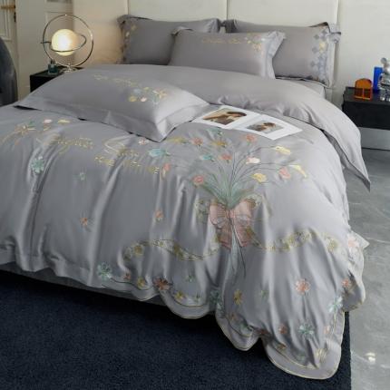 宅家居 马蹄莲系列-轻奢弯边刺绣小香风纯棉长绒棉 高冷灰