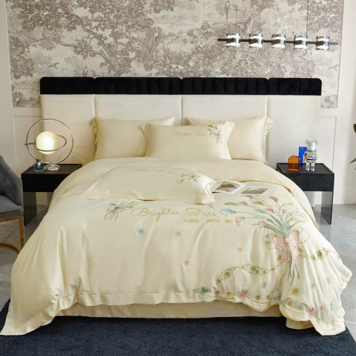 91家纺网 家纺一手货源 找家纺 宅家居 马蹄莲系列-轻奢弯边刺绣小香风纯棉长绒棉 奶昔白