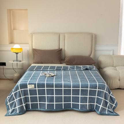 91家纺网 家纺一手货源 找家纺 寐眠 2022新款秋冬保暖加厚牛奶绒毛毯 海蓝大格