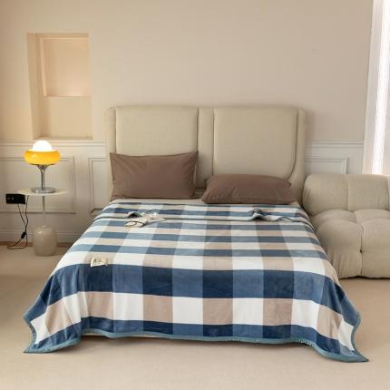 91家纺网 家纺一手货源 找家纺 寐眠 2022新款秋冬保暖加厚牛奶绒毛毯 蓝大格