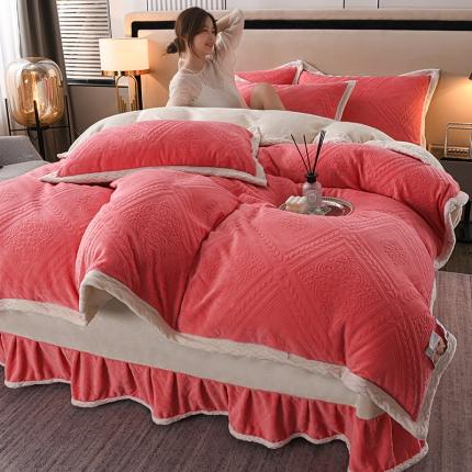 91家纺网 家纺一手货源 找家纺 (总) 羽梦 2023新款加厚牛奶绒雕花四件套