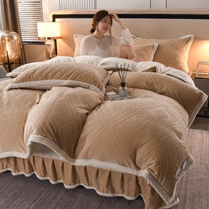 91家纺网 家纺一手货源 找家纺 (总) 羽梦 2023新款加厚牛奶绒雕花四件套