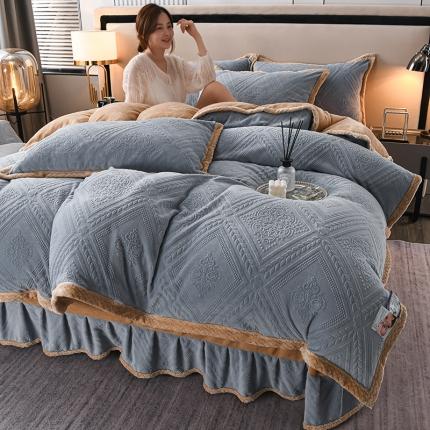 91家纺网 家纺一手货源 找家纺 (总) 羽梦 2023新款加厚牛奶绒雕花四件套