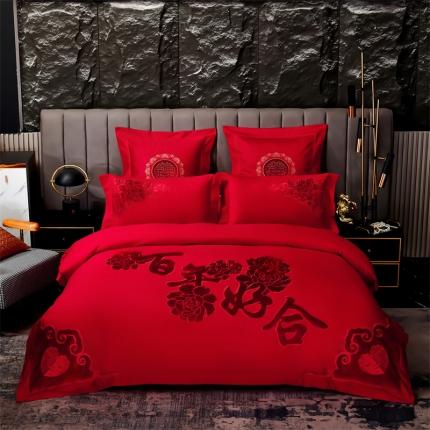 91家纺网 家纺一手货源 找家纺 皇潮婚庆馆 新款贴绒绣婚庆四件套 百年好合