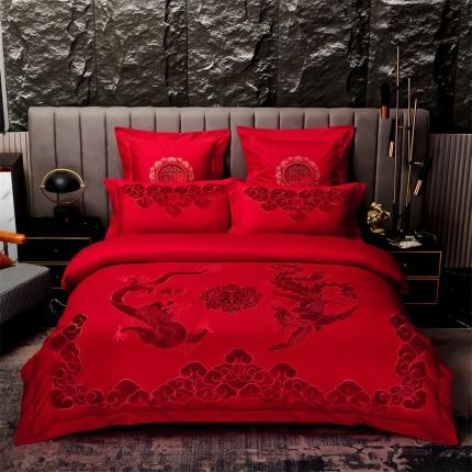 91家纺网 家纺一手货源 找家纺 皇潮婚庆馆 新款贴绒绣婚庆四件套 江山龙凤