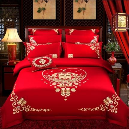 91家纺网 家纺一手货源 找家纺 皇潮婚庆馆 新款60支长绒棉婚庆四件套 小欢喜-金