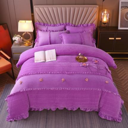 91家纺网 家纺一手货源 找家纺 （总）兴美佳 魔法绒手工盘花四件套-三花争艳