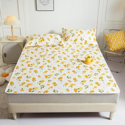 91家纺网 家纺一手货源 找家纺 晨晨家纺 2023新款全棉防水夹棉床垫 清新柠檬