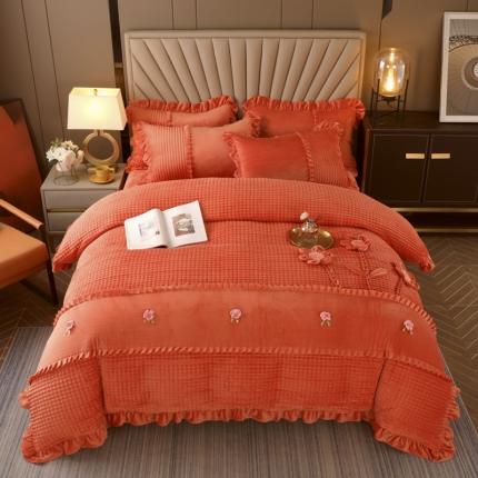 91家纺网 家纺一手货源 找家纺 兴美佳 魔法绒手工盘花四件套-三花争艳