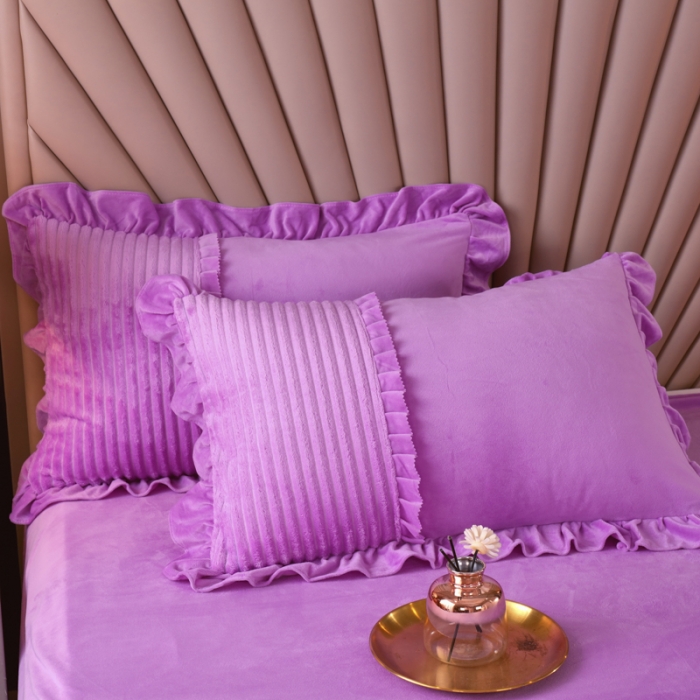 91家纺网 家纺一手货源 找家纺 兴美佳 魔法绒手工盘花四件套-三花争艳 雪青