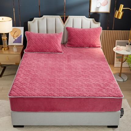 91家纺网 家纺一手货源 找家纺 尊康家纺（原磊科） 2022新款夹棉牛奶绒印花床笠系列 豆沙