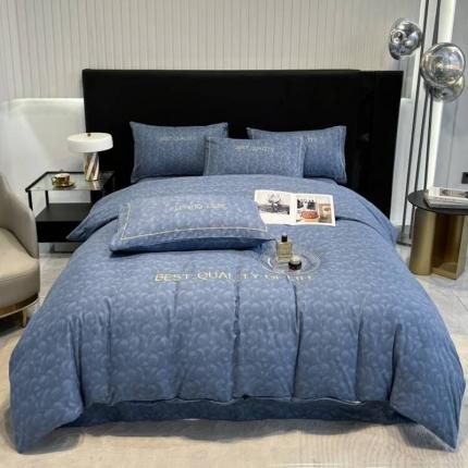 91家纺网 家纺一手货源 找家纺 花伞 2022轻奢纹理印花刺绣加厚德棉四件套 晴蓝