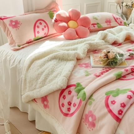 91家纺网 家纺一手货源 找家纺 花伞家居 新款牛奶绒羊羔绒多功能复合拉链被套款毛毯-粉色情人