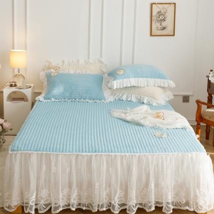 91家纺网 家纺一手货源 找家纺 菊上 2022新款牛奶绒浪漫满屋床裙 天真蓝