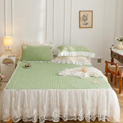 91家纺网 家纺一手货源 找家纺 菊上 2022新款牛奶绒浪漫满屋床裙 香草绿
