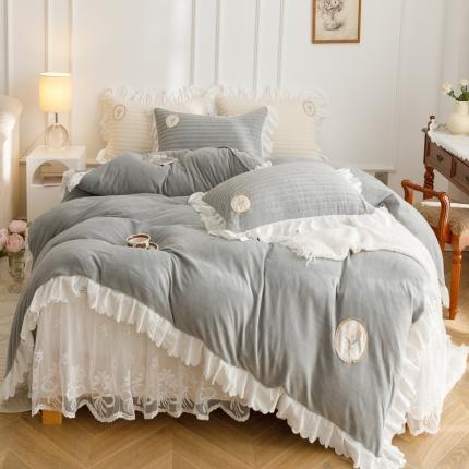 91家纺网 家纺一手货源 找家纺 菊上 2022新款牛奶绒浪漫满屋系列四件套 奶茶灰