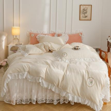 91家纺网 家纺一手货源 找家纺 菊上 2022新款牛奶绒浪漫满屋系列四件套 奶小米