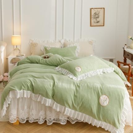91家纺网 家纺一手货源 找家纺 菊上 2022新款牛奶绒浪漫满屋系列四件套 香草绿